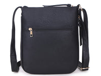 A-SHU PLAIN CURVED BLACK MULTI COMPARTMENT CROSS BODY SHOULDER BAG - A-SHU.CO.UK