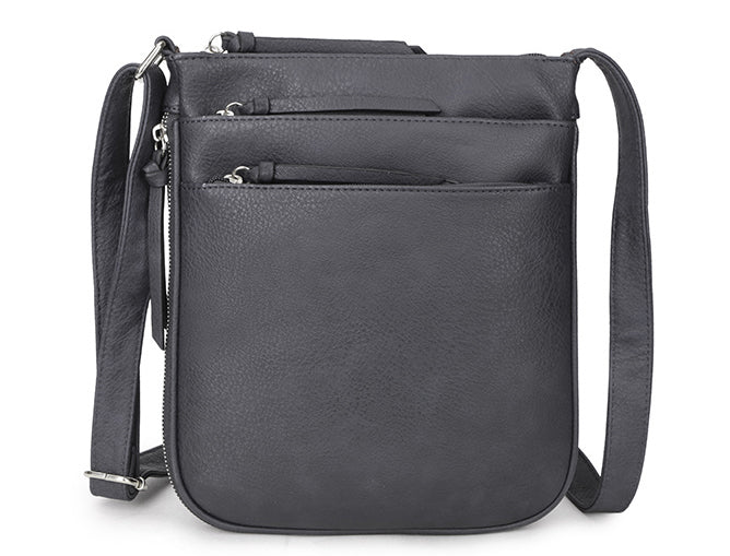 A-SHU PLAIN CURVED DARK GREY MULTI COMPARTMENT CROSS BODY SHOULDER BAG - A-SHU.CO.UK