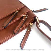 A-SHU PLAIN CURVED RED MULTI COMPARTMENT CROSS BODY SHOULDER BAG - A-SHU.CO.UK