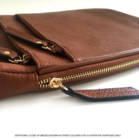 A-SHU PLAIN CURVED RED MULTI COMPARTMENT CROSS BODY SHOULDER BAG - A-SHU.CO.UK