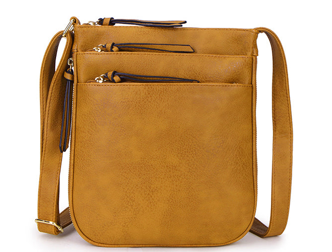 Faux Leather Multi Compartment Crossbody Bag - Mustard