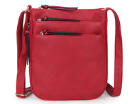 A-SHU PLAIN CURVED RED MULTI COMPARTMENT CROSS BODY SHOULDER BAG - A-SHU.CO.UK