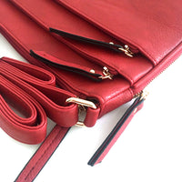 A-SHU PLAIN CURVED RED MULTI COMPARTMENT CROSS BODY SHOULDER BAG - A-SHU.CO.UK