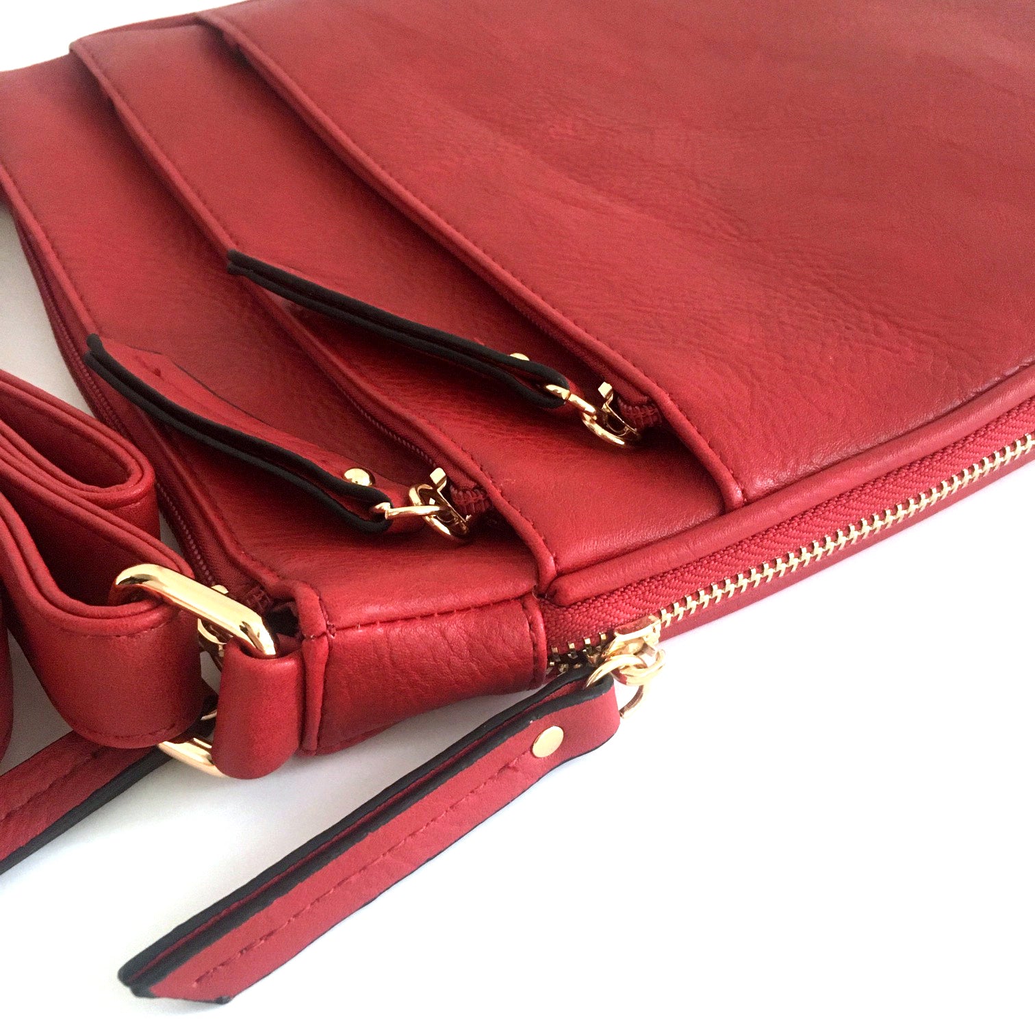 A-SHU PLAIN CURVED RED MULTI COMPARTMENT CROSS BODY SHOULDER BAG - A-SHU.CO.UK