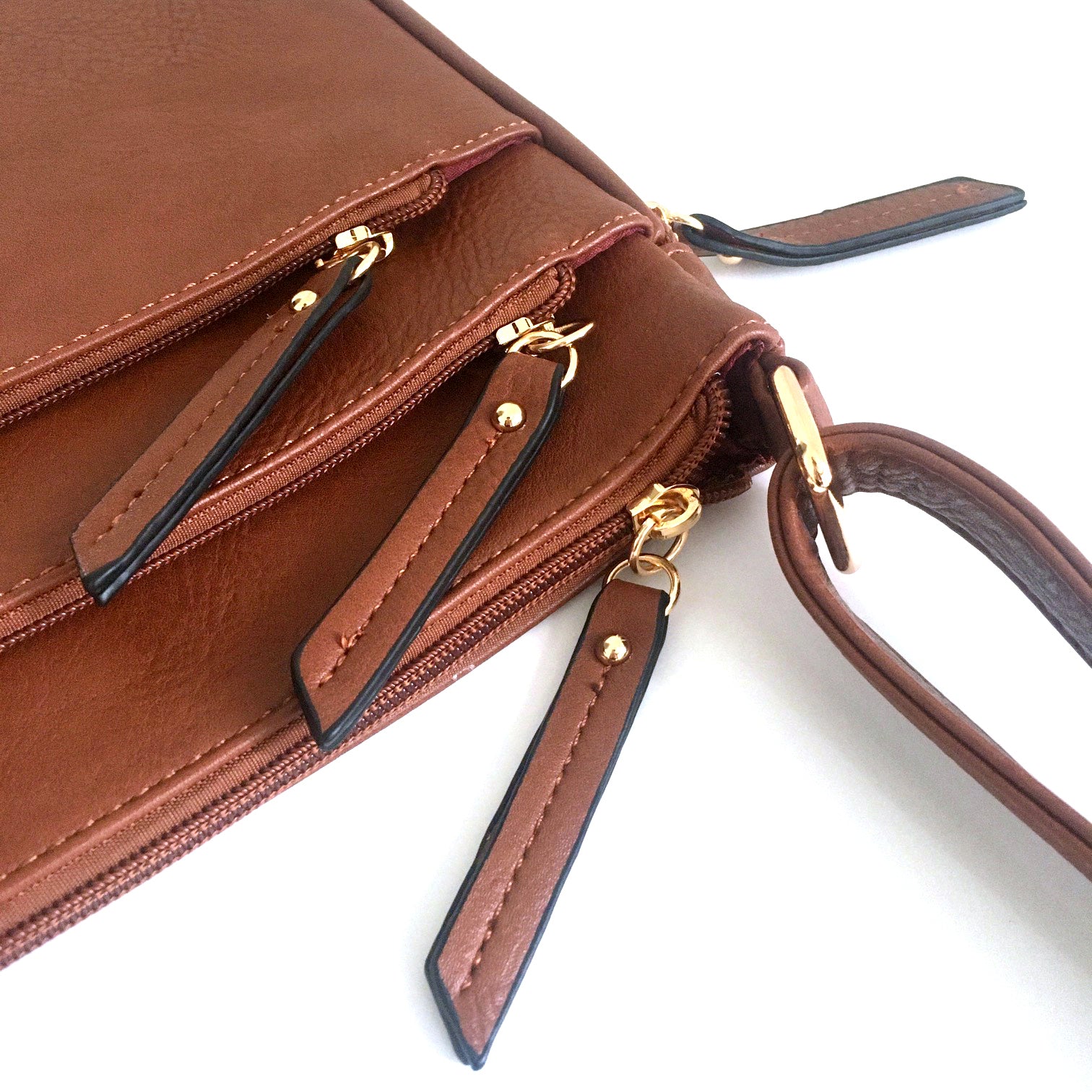 A-SHU PLAIN CURVED TAN MULTI COMPARTMENT CROSS BODY SHOULDER BAG - A-SHU.CO.UK