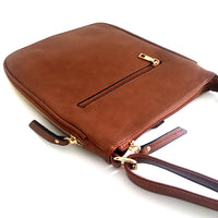 A-SHU PLAIN CURVED TAN MULTI COMPARTMENT CROSS BODY SHOULDER BAG - A-SHU.CO.UK