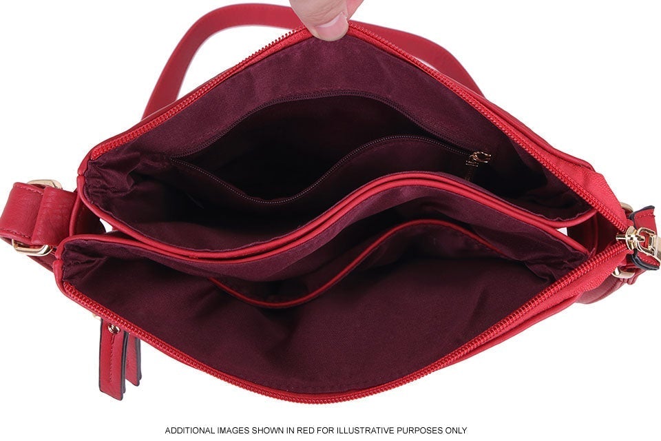 A-SHU PLAIN BURGUNDY MULTI COMPARTMENT CROSS BODY SHOULDER BAG - A-SHU.CO.UK