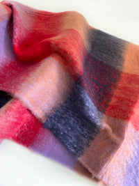 RED CHECKED WOOL RAINBOW BLANKET SCARF OVERSIZED WINTER SHAWL WRAP