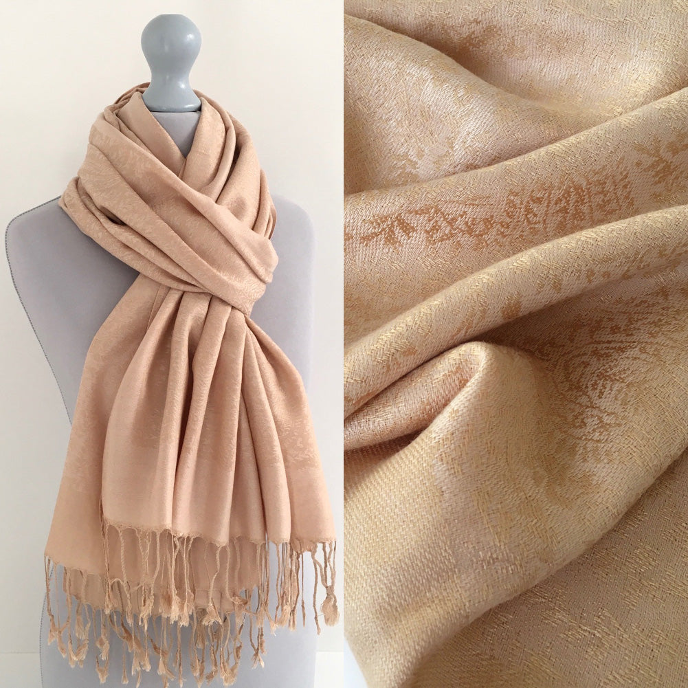 A-SHU ROSE GOLD PAISLEY PRINT REVERSIBLE PASHMINA SHAWL SCARF - A-SHU.CO.UK