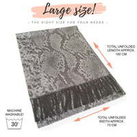 SILVER GREY LARGE SNAKESKIN PRINT REVERSIBLE PASHMINA SHAWL SCARF