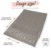 SILVER GREY PAISLEY PRINT REVERSIBLE PASHMINA SHAWL SCARF