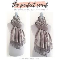 SILVER GREY REVERSIBLE PASHMINA SHAWL SCARF IN ABSTRACT FLORAL PRINT