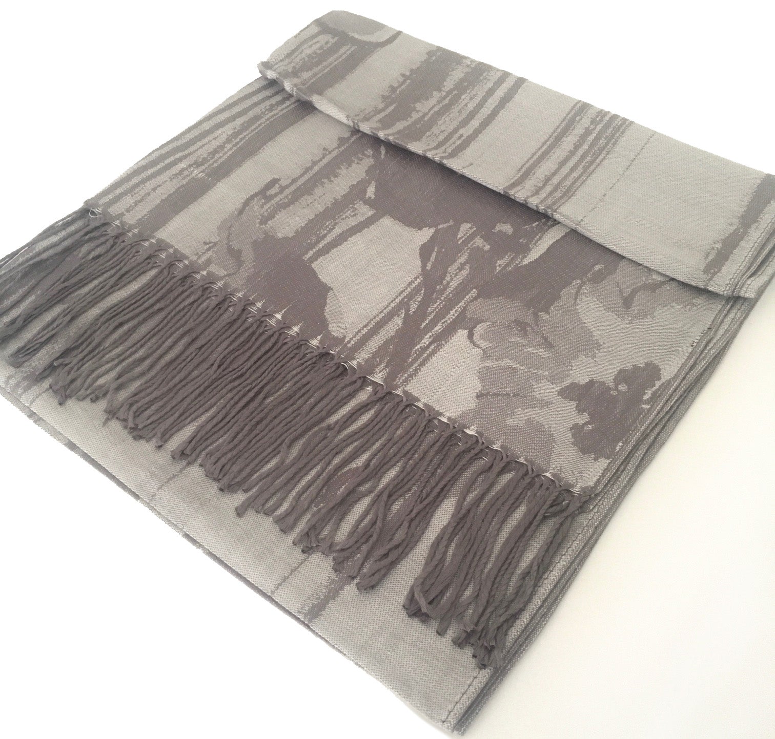A-SHU SILVER GREY REVERSIBLE PASHMINA SHAWL SCARF IN ABSTRACT FLORAL PRINT - A-SHU.CO.UK