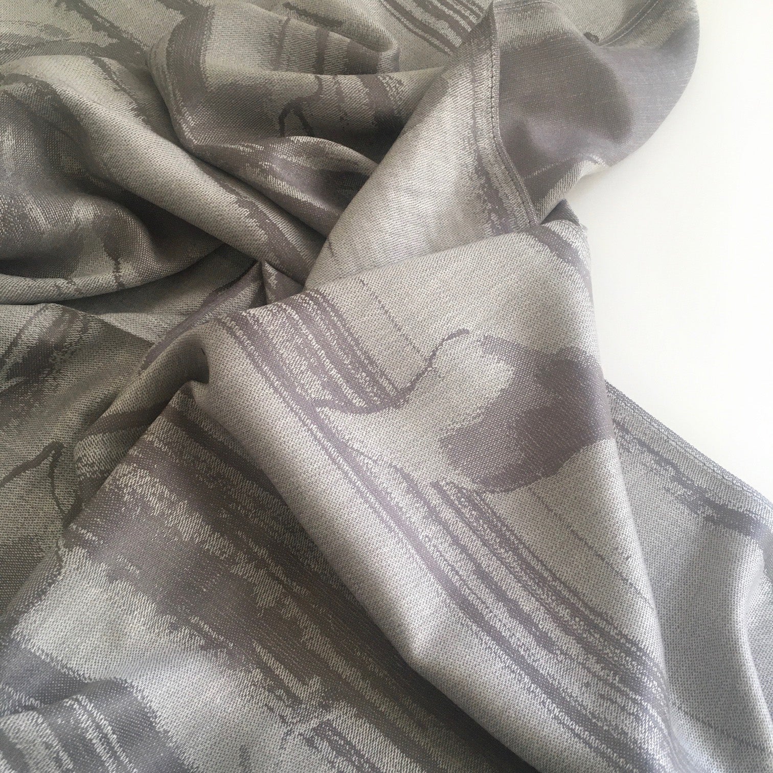 A-SHU SILVER GREY REVERSIBLE PASHMINA SHAWL SCARF IN ABSTRACT FLORAL PRINT - A-SHU.CO.UK