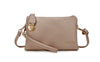 SMALL MULTI-POCKET CROSS BODY CLUTCH BAG WITH WRISTLET - TAUPE