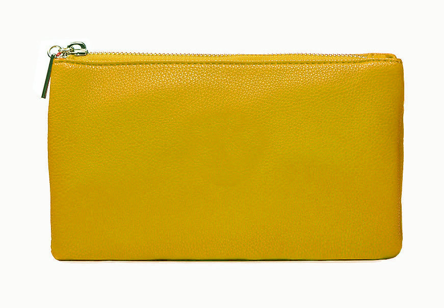 SMALL MULTI-POCKET CROSSBODY PURSE BAG WITH WRISTLET AND LONG STRAP - MUSTARD YELLOW