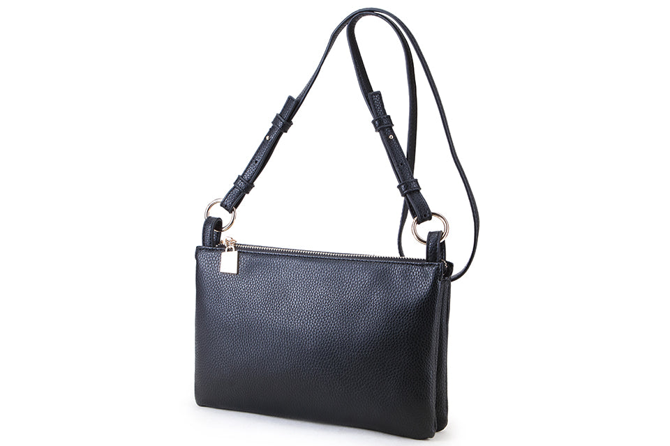 SMALL PLAIN BLACK MULTI-POCKET CROSS BODY MESSENGER BAG