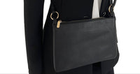 SMALL PLAIN BLACK MULTI-POCKET CROSS BODY MESSENGER BAG