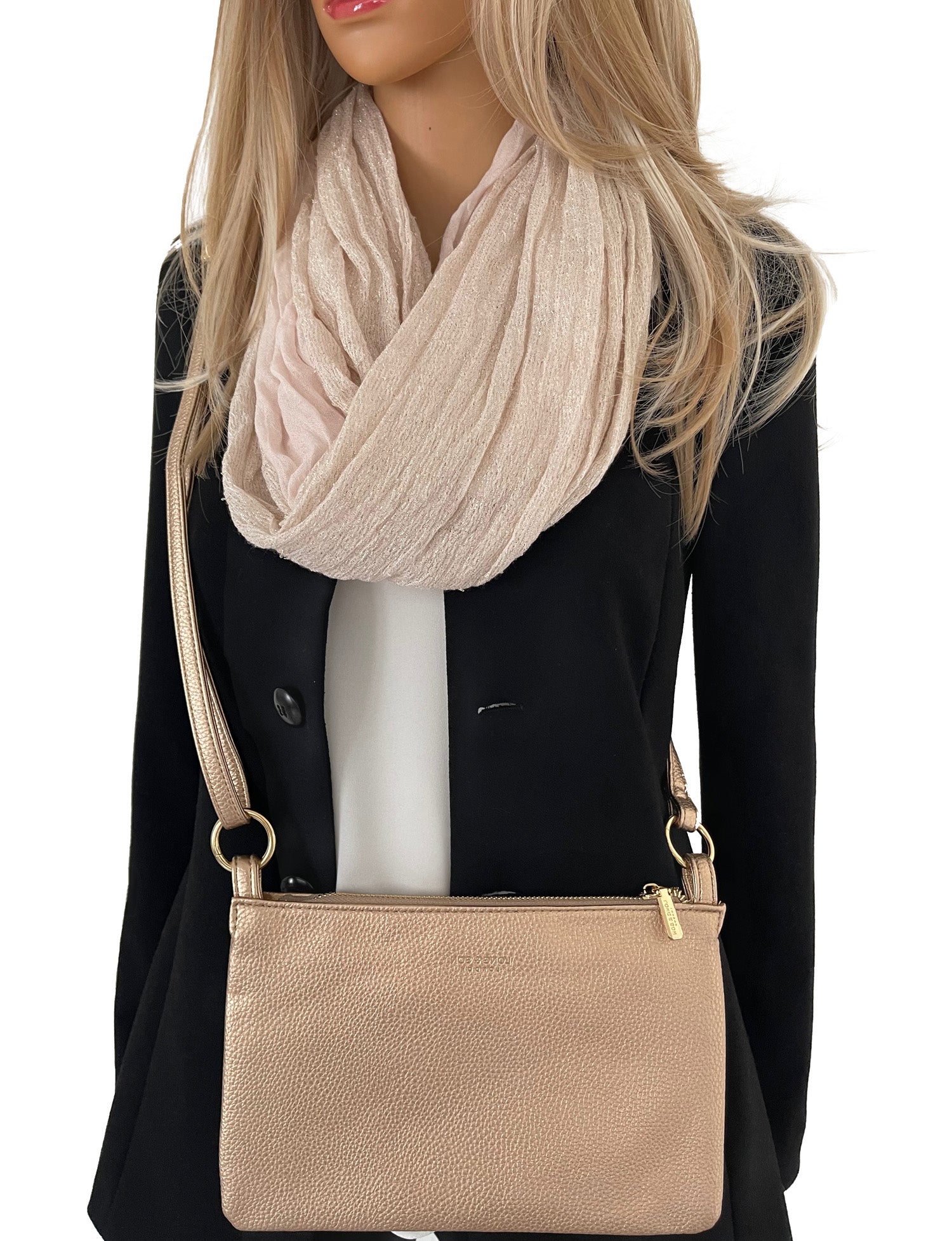 SMALL PLAIN GOLD MULTI-POCKET CROSS BODY MESSENGER BAG