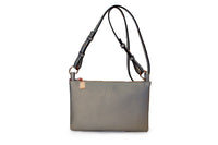 SMALL PLAIN PEWTER MULTI-POCKET CROSS BODY MESSENGER BAG