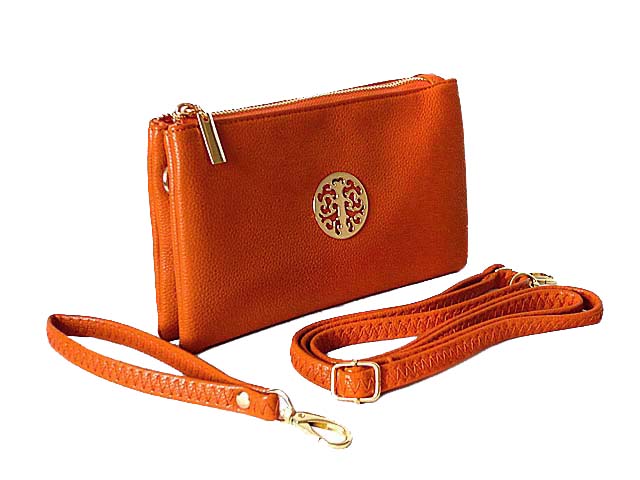 A-SHU SMALL MULTI-COMPARTMENT CROSS-BODY PURSE BAG WITH WRIST AND LONG STRAPS - ORANGE - A-SHU.CO.UK