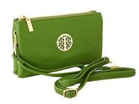 A-SHU SMALL MULTI-COMPARTMENT CROSS-BODY PURSE BAG WITH WRIST AND LONG STRAPS - GREEN - A-SHU.CO.UK
