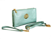 A-SHU SMALL MULTI-COMPARTMENT CROSS-BODY PURSE BAG WITH WRIST AND LONG STRAPS - METALLIC BLUE - A-SHU.CO.UK