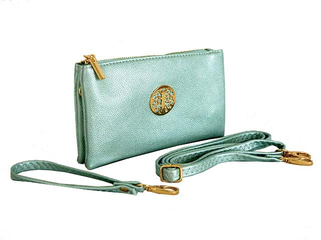 A-SHU SMALL MULTI-COMPARTMENT CROSS-BODY PURSE BAG WITH WRIST AND LONG STRAPS - METALLIC BLUE - A-SHU.CO.UK