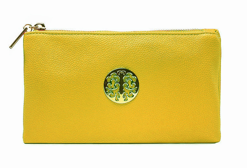 A-SHU SMALL MULTI-POCKET CROSSBODY PURSE BAG WITH WRISTLET AND LONG STRAP - MUSTARD YELLOW - A-SHU.CO.UK