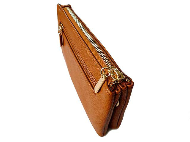 A-SHU SMALL MULTI-COMPARTMENT CROSS-BODY PURSE BAG WITH WRIST AND LONG STRAPS - TAN - A-SHU.CO.UK