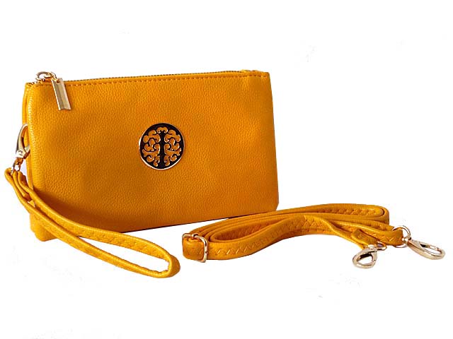 A-SHU SMALL MULTI-COMPARTMENT CROSS-BODY PURSE BAG WITH WRIST AND LONG STRAPS - YELLOW - A-SHU.CO.UK