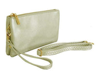 A-SHU SMALL MULTI-POCKET CROSSBODY PURSE BAG WITH WRIST AND LONG STRAPS - METALLIC SILVER - A-SHU.CO.UK