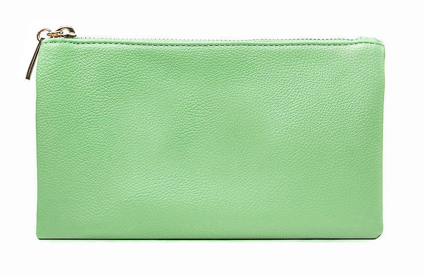 A-SHU SMALL MULTI-POCKET CROSSBODY PURSE BAG WITH WRISTLET AND LONG STRAP - PASTEL GREEN - A-SHU.CO.UK
