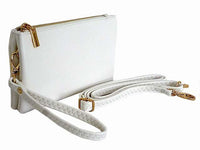 A-SHU SMALL MULTI-POCKET CROSSBODY PURSE BAG WITH WRIST AND LONG STRAPS - WHITE - A-SHU.CO.UK