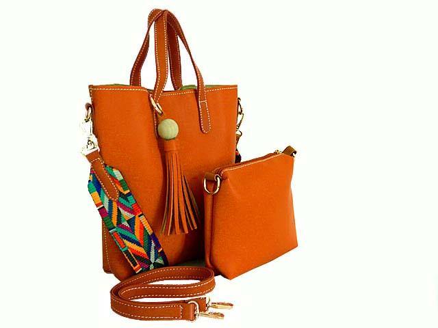 A-SHU SMALL TAN TASSEL TOTE BAG SET WITH CROSSBODY BAG AND LONG SHOULDER STRAPS - A-SHU.CO.UK
