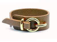 A-SHU TAUPE GENUINE LEATHER WIDE CUFF BRACELET WITH BUCKLE CLOSURE - A-SHU.CO.UK