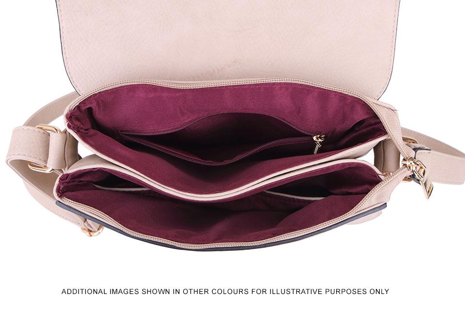 LARGE MULTI COMPARTMENT CROSS BODY OVER SHOULDER BAG WITH LONG STRAP - BROWN