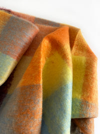 YELLOW CHECKED WOOL RAINBOW BLANKET SCARF OVERSIZED WINTER SHAWL WRAP