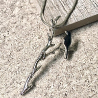 A-SHU BLACK BIRD-ON-A-BRANCH PENDANT NECKLACE WITH SILVER CHAIN - A-SHU.CO.UK