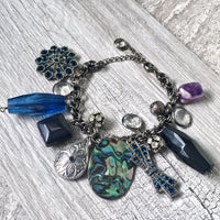 A-SHU NAVY BLUE PEWTER METAL CHUNKY STONE BEADED CHARM BRACELET - A-SHU.CO.UK