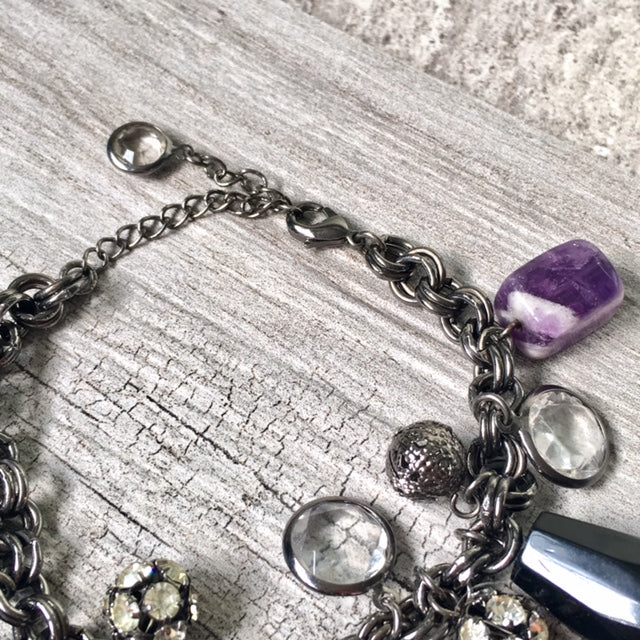 A-SHU NAVY BLUE PEWTER METAL CHUNKY STONE BEADED CHARM BRACELET - A-SHU.CO.UK