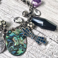 A-SHU NAVY BLUE PEWTER METAL CHUNKY STONE BEADED CHARM BRACELET - A-SHU.CO.UK