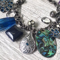 A-SHU NAVY BLUE PEWTER METAL CHUNKY STONE BEADED CHARM BRACELET - A-SHU.CO.UK