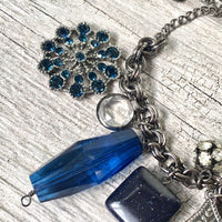 A-SHU NAVY BLUE PEWTER METAL CHUNKY STONE BEADED CHARM BRACELET - A-SHU.CO.UK