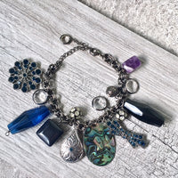 A-SHU NAVY BLUE PEWTER METAL CHUNKY STONE BEADED CHARM BRACELET - A-SHU.CO.UK