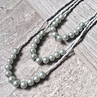 A-SHU LONG BEADED PEARL CORSAGE MULTI-LAYER NECKLACE - SILVER GREY - A-SHU.CO.UK