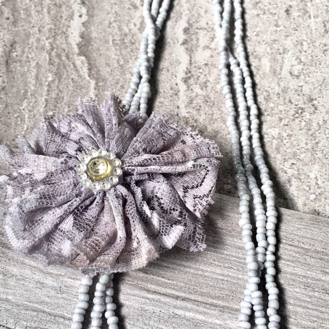 A-SHU LONG BEADED PEARL CORSAGE MULTI-LAYER NECKLACE - SILVER GREY - A-SHU.CO.UK