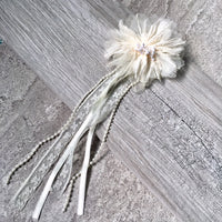 A-SHU PEARL AND RIBBON CREAM FABRIC FLOWER LACE CORSAGE CLIP - A-SHU.CO.UK