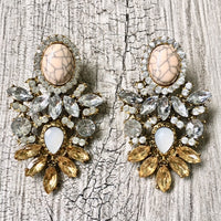 A-SHU LARGE BLUSH PINK MARBLE DIAMANTE DROP EARRINGS - A-SHU.CO.UK