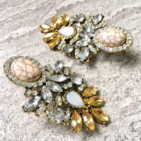 A-SHU LARGE BLUSH PINK MARBLE DIAMANTE DROP EARRINGS - A-SHU.CO.UK